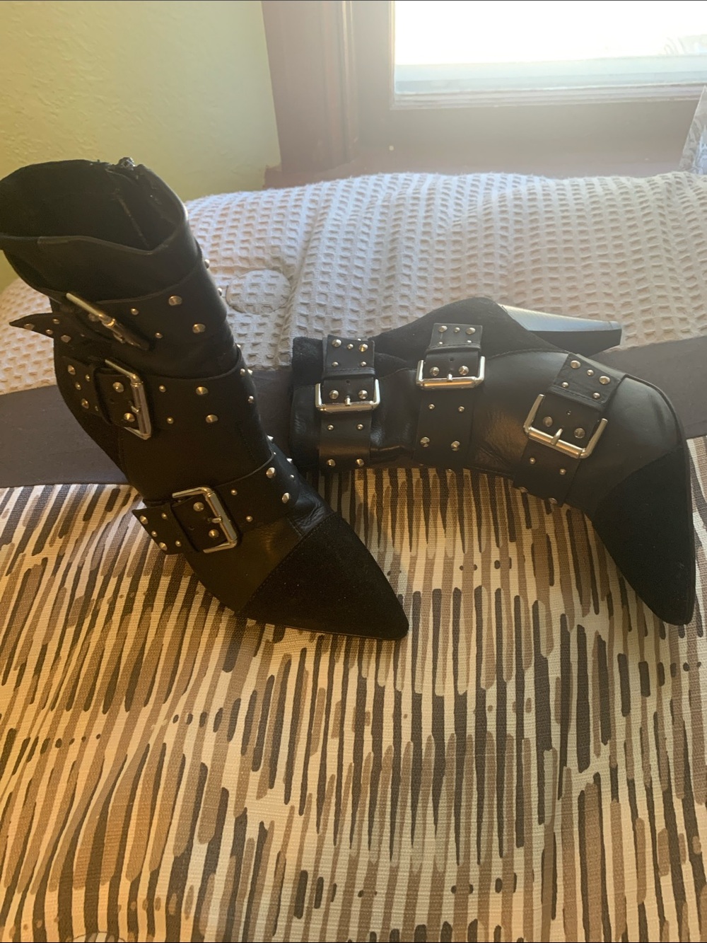 New Look Black Studded Pointed Buckle Ankle Boots